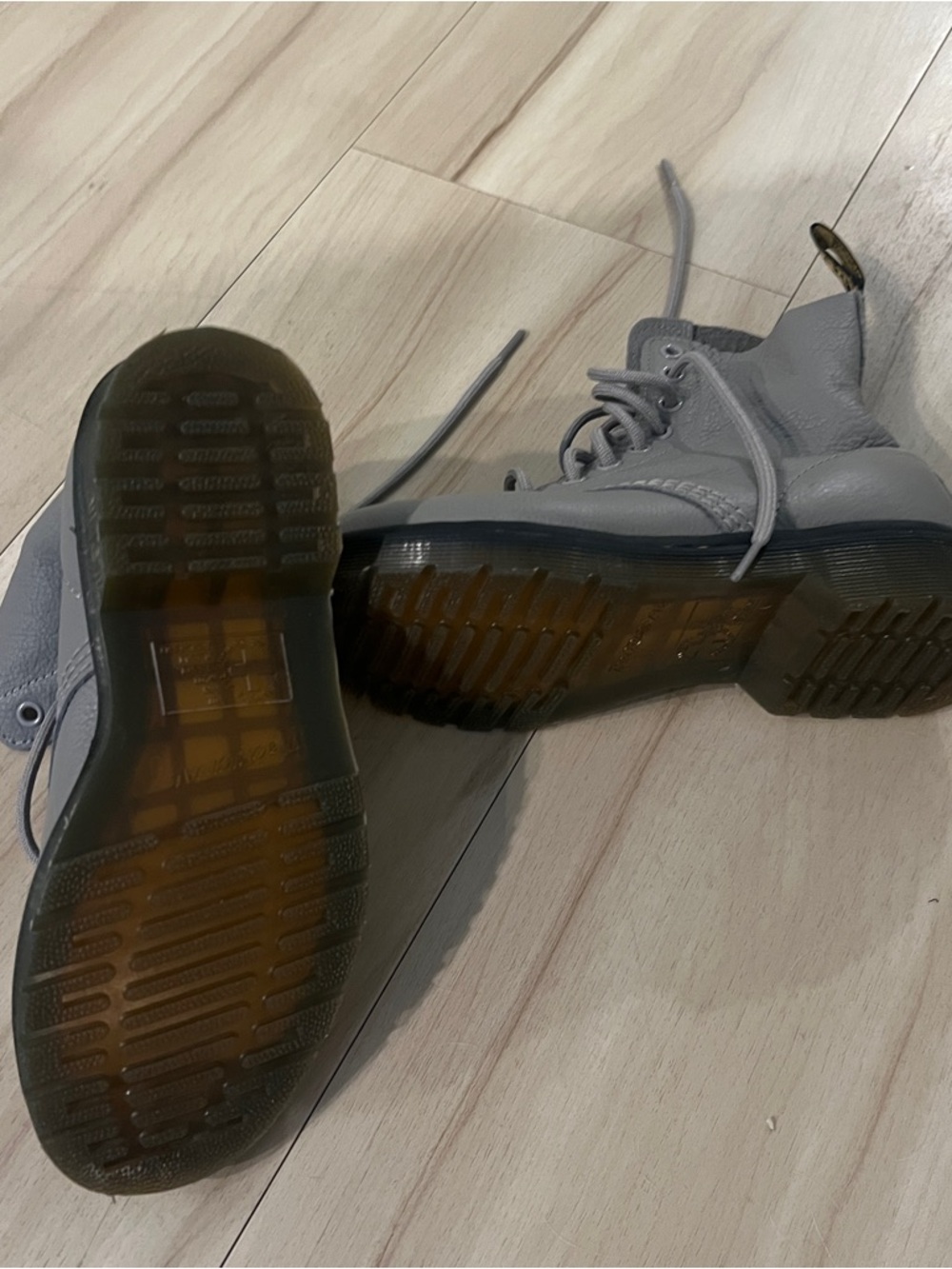 Women’s Doc Martens - Gray Leather Lace-Up Boots with Yellow Stitching - Picture 3 of 4